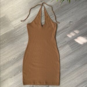 Wild Fable Ribbed Tan Halter Dress